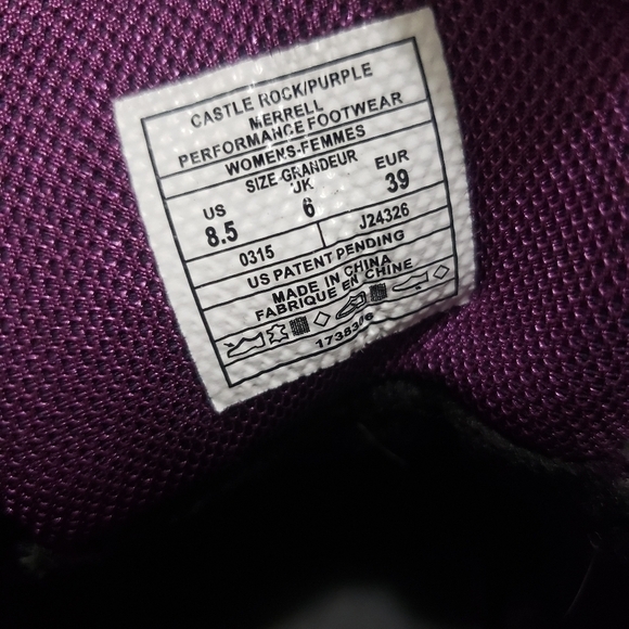 Merrell Castle Rock Gray Purple Hiking Boots Womens Size 8.5 Waterproof Lace Up - Picture 9 of 12